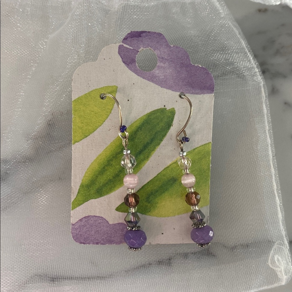 ⭐️ Handmade Purple Glads Beaded Drop Earrings, Nickel Free Jewelry